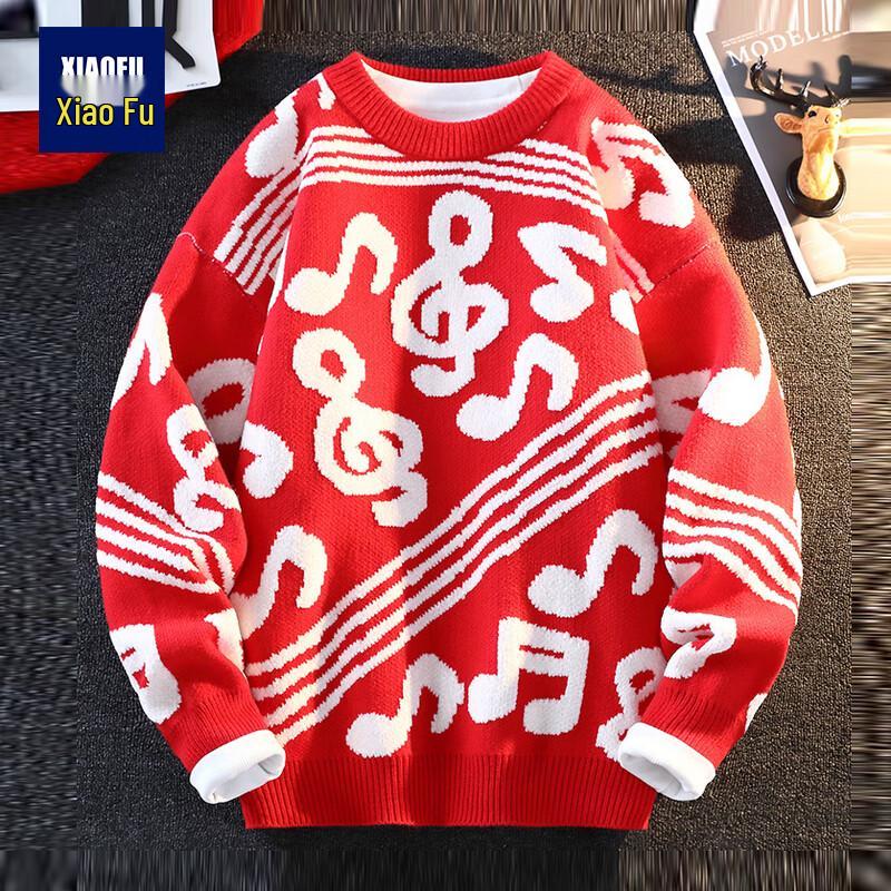 

Men s Music Note Print Round Neck Knit Sweater 3XL