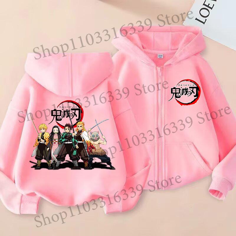 Demon Slayer Children'S Cardigan Coat Zipper Tops Boy Girls Hoodie Autumn Sweatshirt Anime Cosplay Fashion Clothing