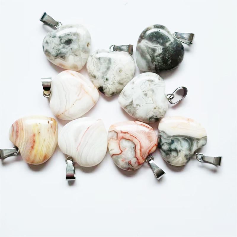 Heart-Shaped Natural Agate Pendant Necklace - 20mm Crystal Stone