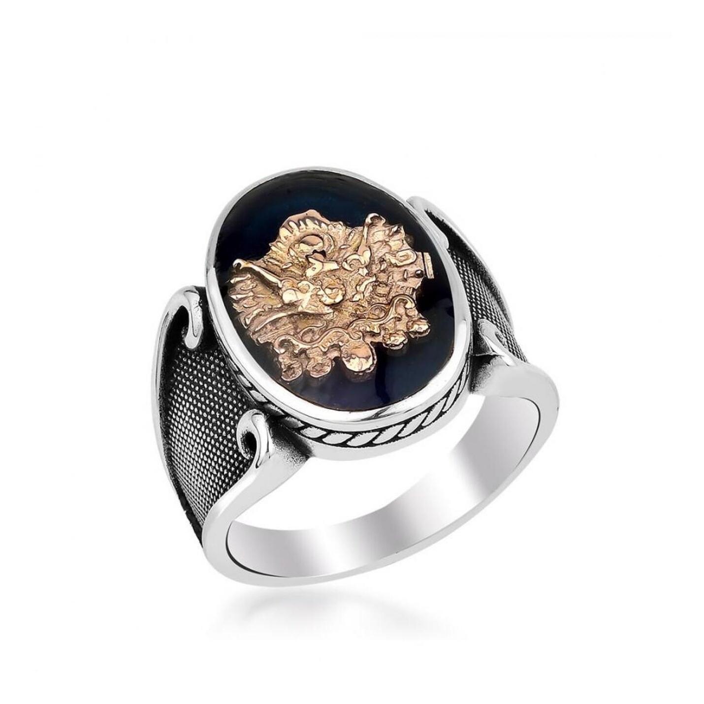 

Серебряное кольцо с гербом османской империи с черной эмалью