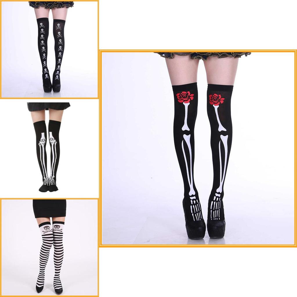 Hengzhou Halloween Skeleton Ghost Thigh-high Stockings Ultra-thin Breathable Sweat-absorbent