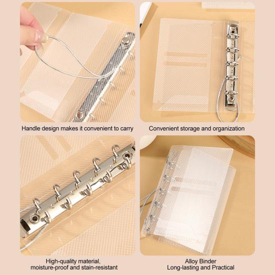 Transparent Trifold Binder A6 A7 M5 Binder, 5/6-Rings Refillable Loose Leaf Folder Folder, Planner Budget Notebook Cover for School, Office, Meeting