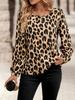 T-shirt décontracté à manches longues et col rond imprimé léopard pour femme, style européen et américain, 2025