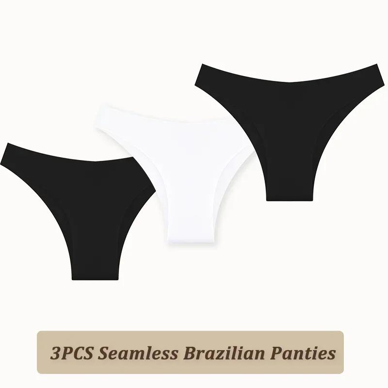 

3PCS Women Seamless Brazilian Panties Ultra-thin Maillard panties Ice Silk Underwear Sexy Panty Low Waist G-string Female Solid M&3pcs