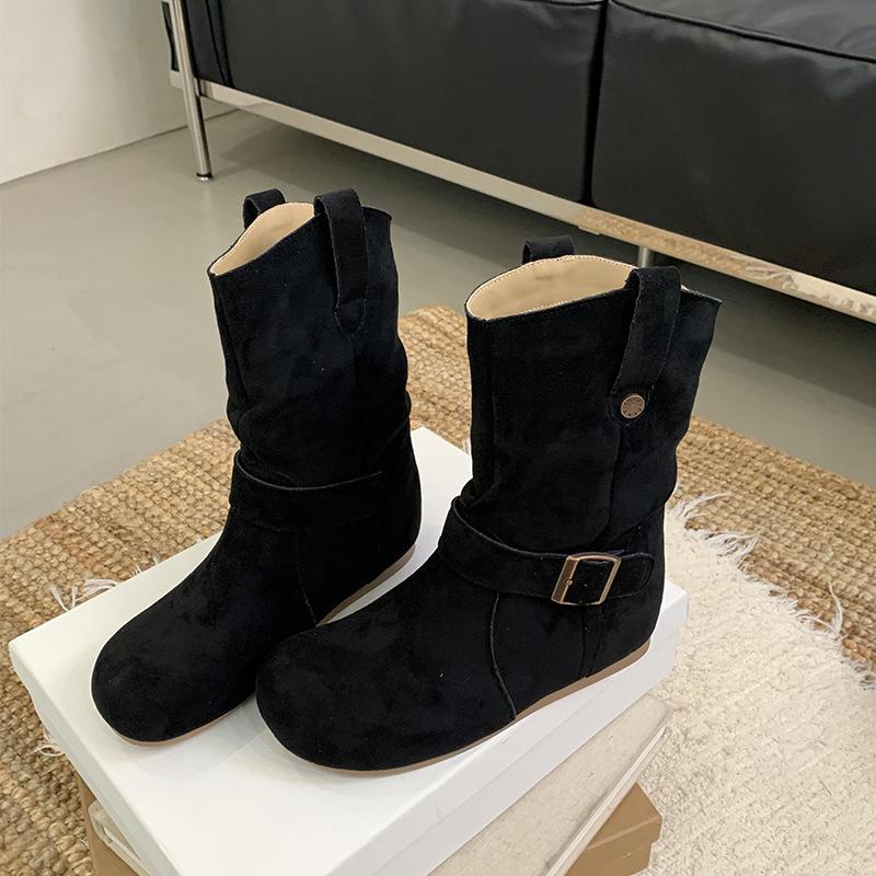 Round head Birkenstock short boots women's inner height increase western cowboy boots soft-soled knight boots