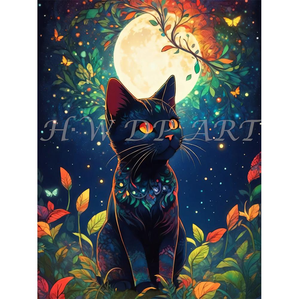 Diamond Painting Kits Black Cat Round Diamond Embroidery Gem Cross Stitch Crystal Diamond Art Fairy Dust Decor