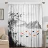 2Pc Home Decoration Curtains, Elegant Bamboo Ink Painting With Pole Bag Curtains, Kitchen, Coffee Shop, Living Room, Balcony