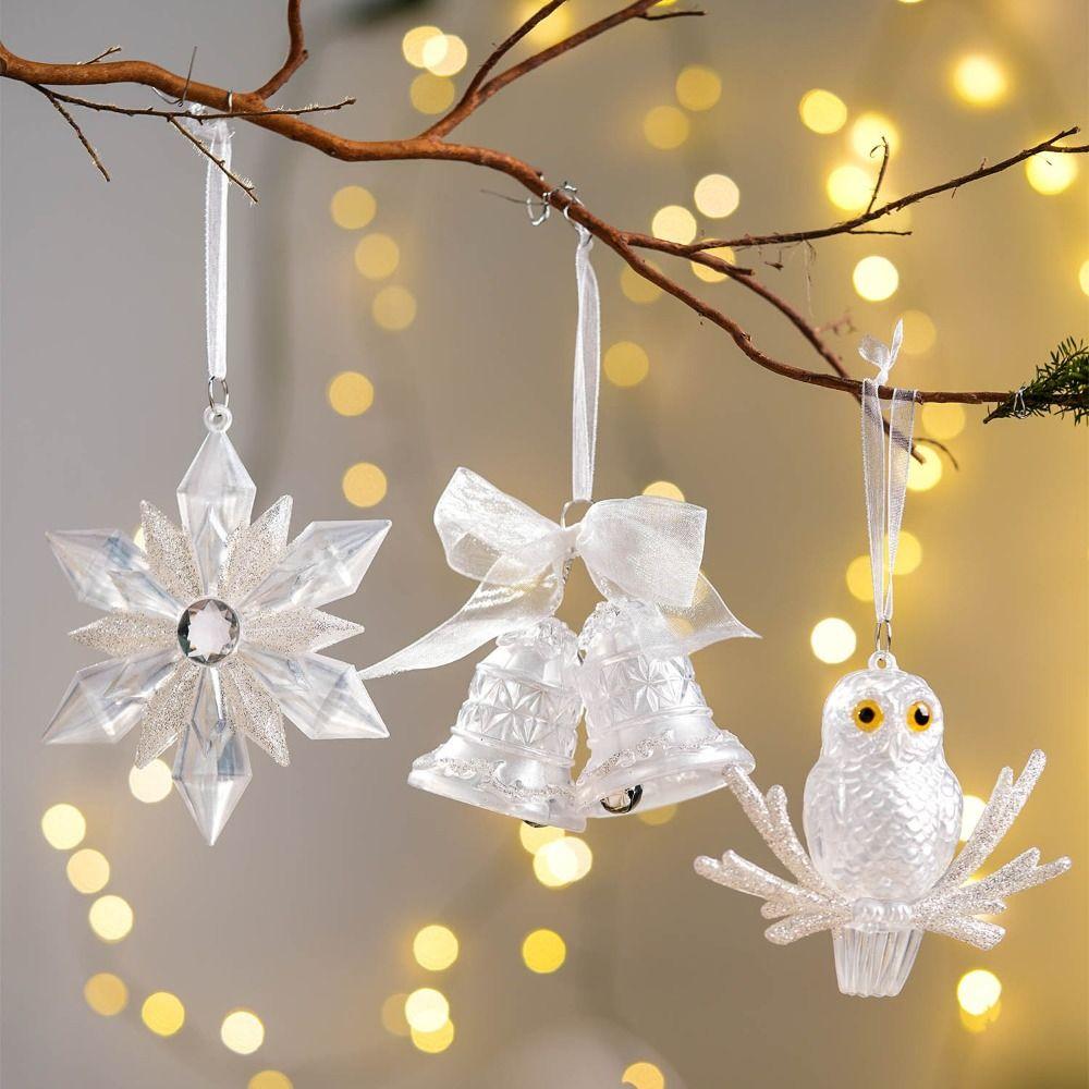 Plastic Christmas Crystal Pendants Snowflake DIY Christmas Tree Ornaments Indoor Outdoor Wall Pendant Crystal Hanging Xmas Tree