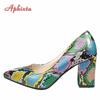 Fashion Aphixta 2025 Snake Prints 7cm Square Heels Pumps Women Shoes Crystal Pearl Sunflower Buckle Party Leisure Big Szie 35-46