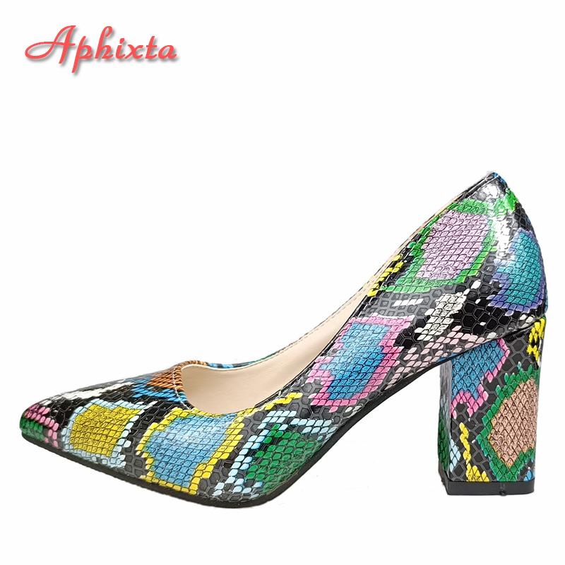 Fashion Aphixta 2025 Snake Prints 7cm Square Heels Pumps Women Shoes Crystal Pearl Sunflower Buckle Party Leisure Big Szie 35-46