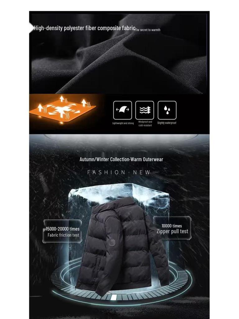 2025 Men's Stand Collar Lightweight Winter Cotton Jacket Thickened Outerwear