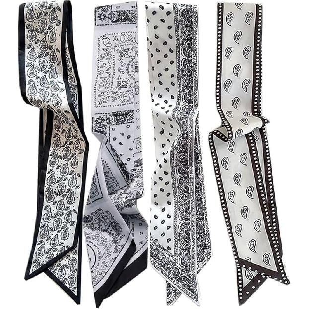 4 Pcs Bag Handbag Handle Ribbon Hair Head Band Neck Scarf For Hair Fashion Skinny Scarves For Women Gift