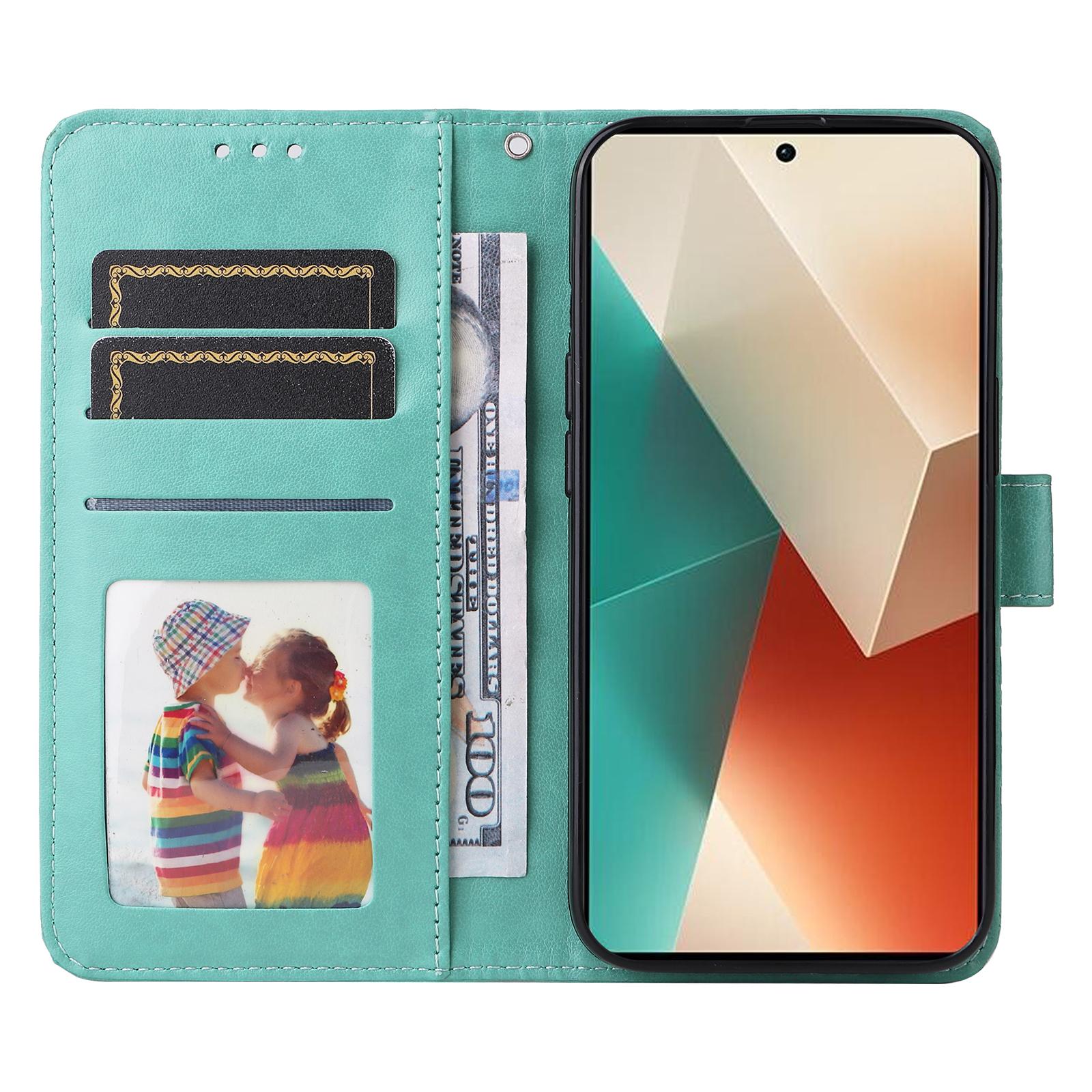 

For Xiaomi Redmi Note 13 5G Case Sunflower Pattern Leather Phone Wallet Stand Cover Green