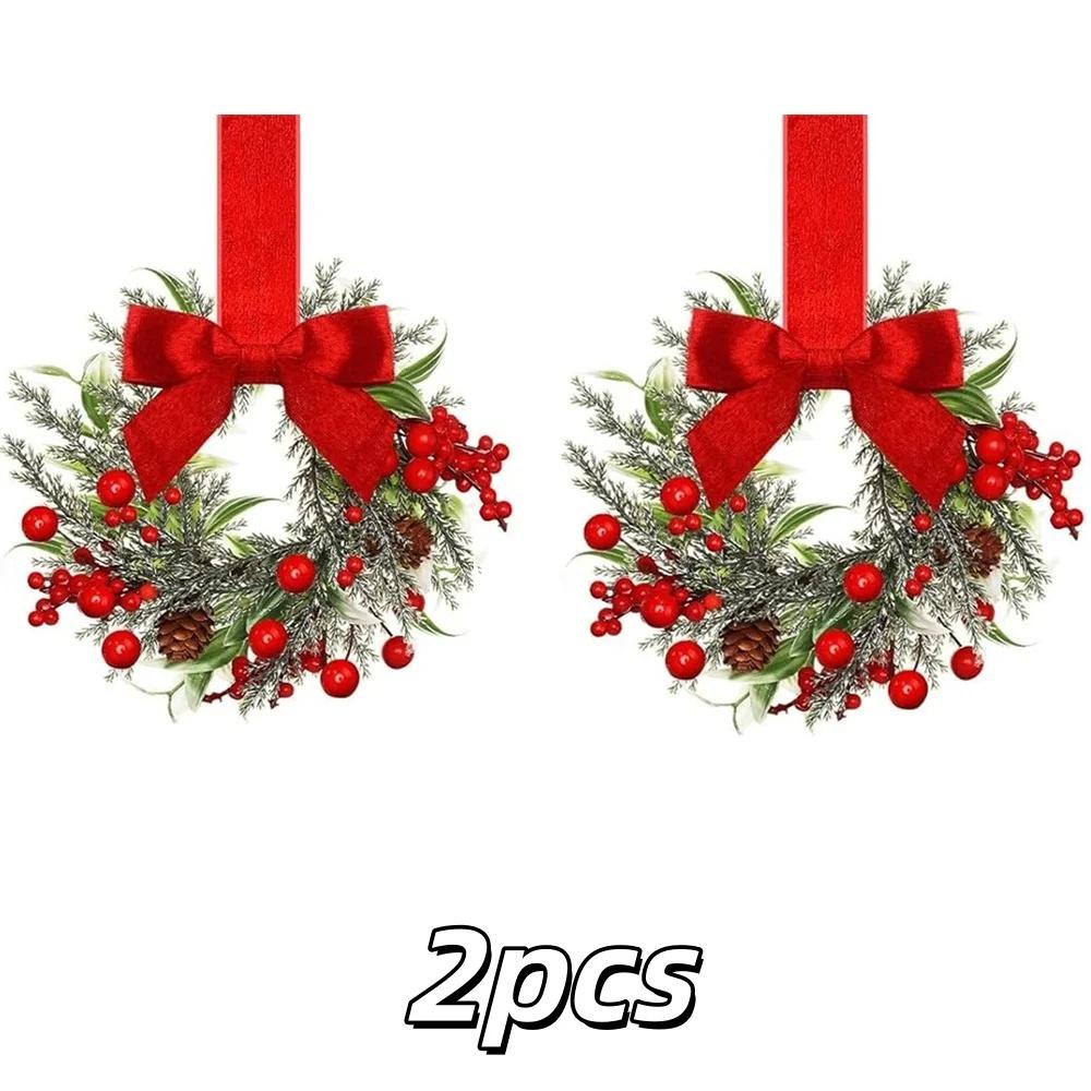 1/2PC Christmas Artificial Red Berries Wreath Ribbon Bow Red Pinecone   Indoor Outdoor Cabinet Wreath Door Wall Party Xmas Decor
