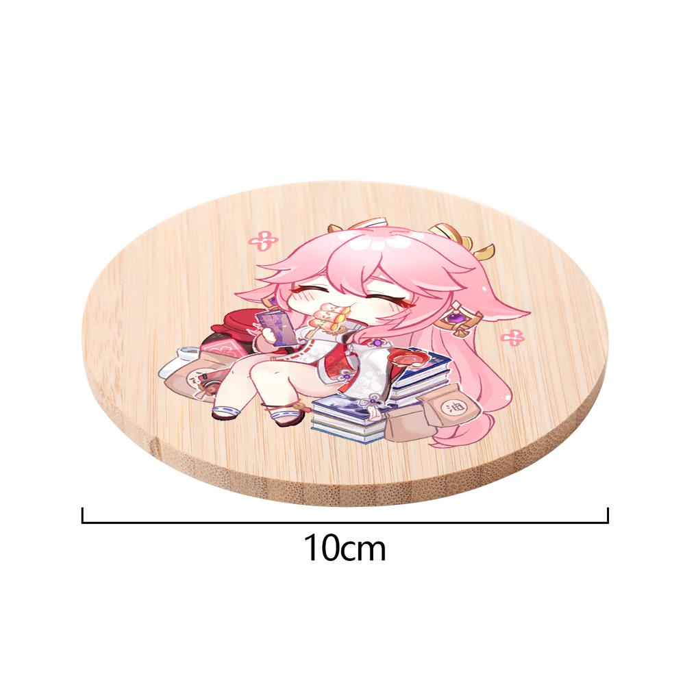 Anime Coasters Insulated Round Cup Mats, Genshin Impact Waterproof Coaster Cup Pads Insulated Round Heat Insulation Desk Decor