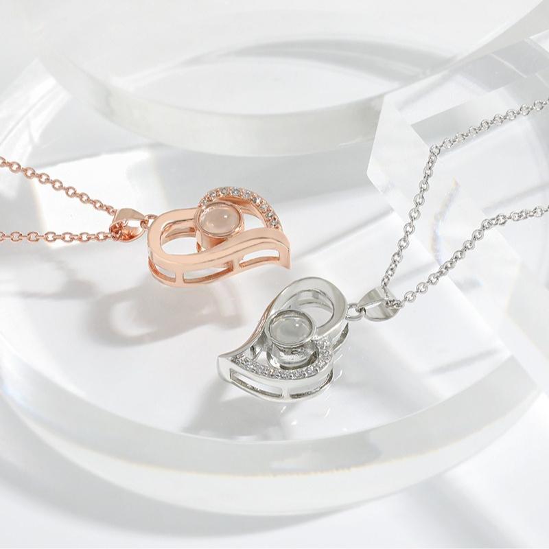 100 Languages I Love You Projection Necklace Women Hollow Love Simple Necklace Memory Collarbone Chain