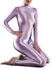Women's One-Piece Shiny Long Sleeves Double Zipper Smooth Leotard Bodysuit Jumpsuit Catsuit
