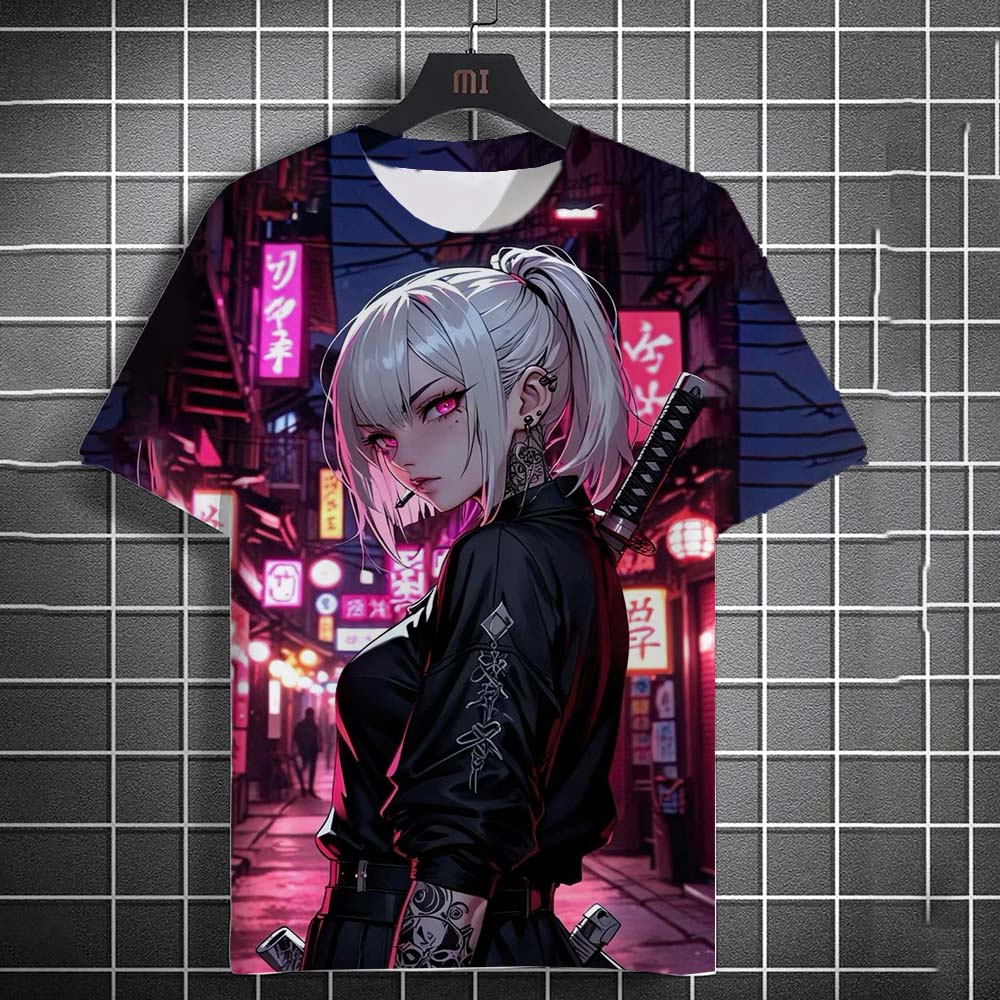 Fashion Men's T-shirt Cartoon Sexy samurai Girl graphic  Summer Casual harajuku streetwear 3D Printed Hip Hop