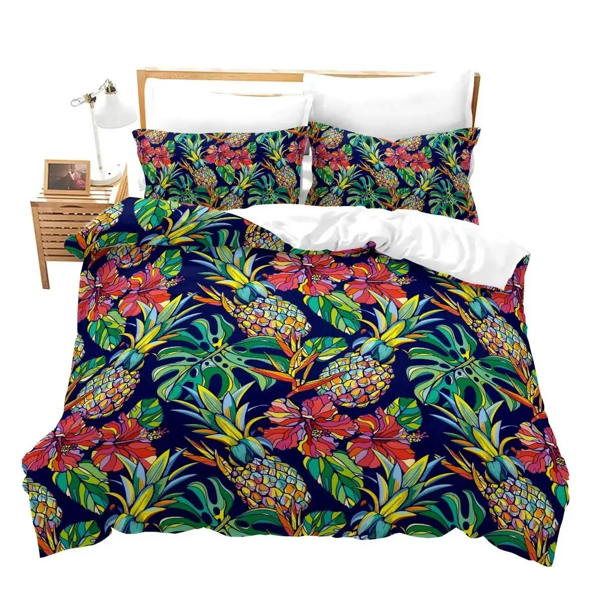 

Pineapple Duvet Cover Tropical Palm Tree Leaves Bedding Set Microfiber Botanical Flower Comforter Cover Twin King For Girls Teen EU Single(135x200cm)