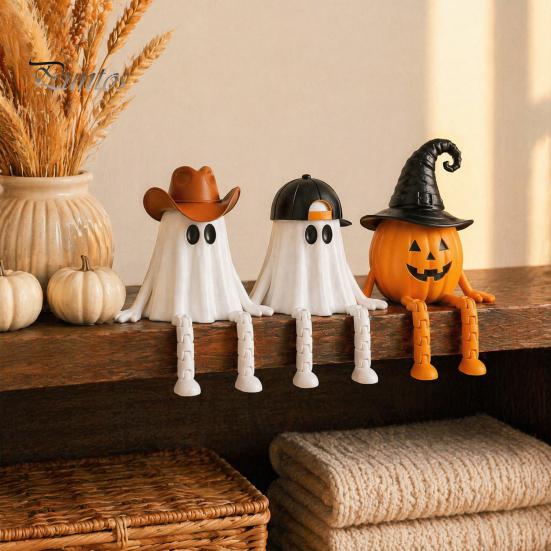 Haunted House Theme Decorations 3D Printed Halloween Decoration, Cute Ghost Pumpkin Figurine with Collectible Table Decor Movable Joints for
