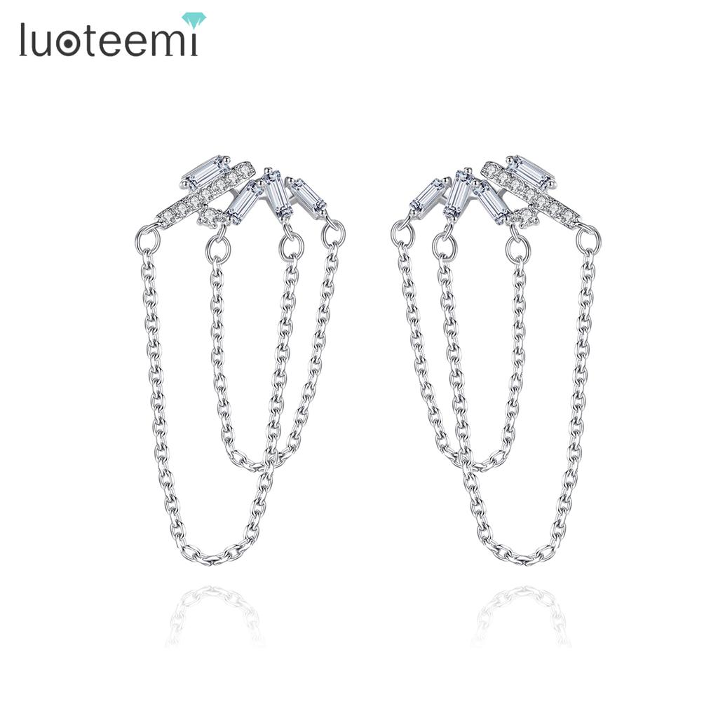 LUOTEEMI Luxury Earings Designs Jewelry Handmade Ear Stud Long Tassel Earrings