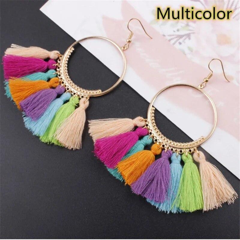 

Креативные богемные большие круглые уши с кисточками для женщин, трендовые модные украшения 2024 года