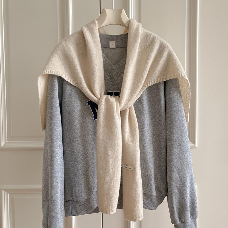 Wolle T-förmiger vielseitiger Schal Damen Herbst Winter warmer Schal gestrickte Mode Schals Oberbekleidung Cape Poncho für Frau One Size