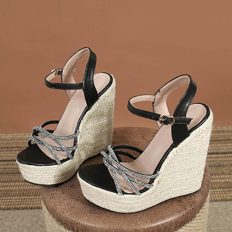 Liyke Fashion Kamínkové Úzké Pásky Otevřená Špička 14CM Vysoké Podpatky Klínkové Sandály Ženy Letní Párty Šaty Spona Pásek Platforma Boty