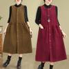 Spring Autumn Retro Corduroy Vest Strap Dress Women's Solid Color Temperament Single Breasted Sleeveless Tank Dresses