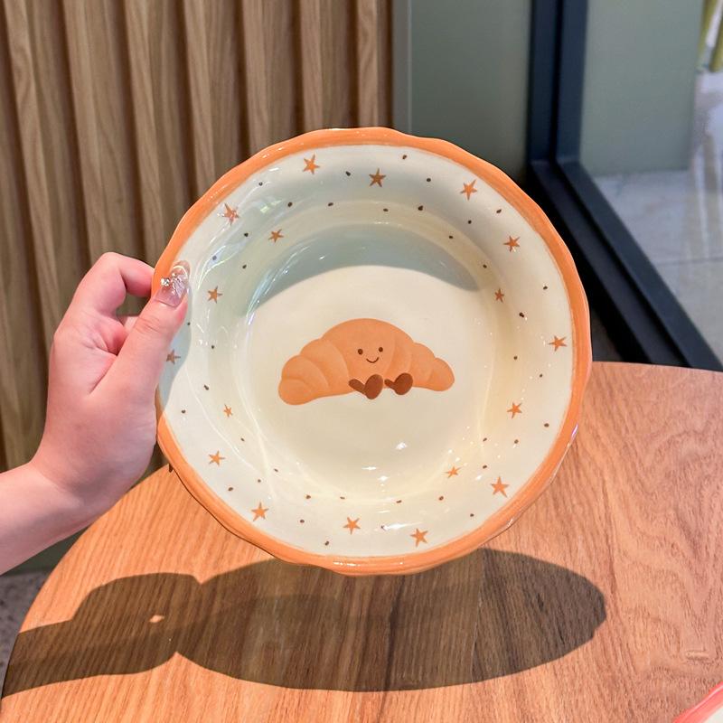 Croissant Ceramic Plate Household Dinner Plate 2026 New High-value Disc Cute Children's Breakfast Plate Tableware Set