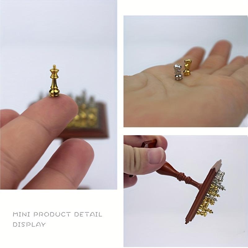 Mini Chess Set Metal Board  Table Version Tiny Home Decor DIY Collector's Display Easter Birthday Creative Gift