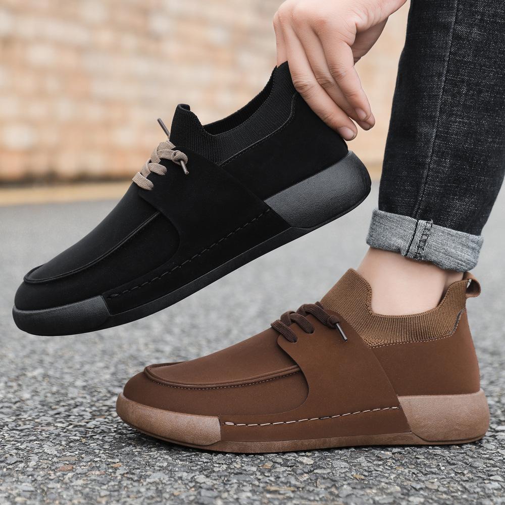 Brand Black Men's Shoes Fashion Suede Casual Flats Non Slip Oxford Shoes for Men Lace Up Vulcanized Shoes Quality Men'sneakers