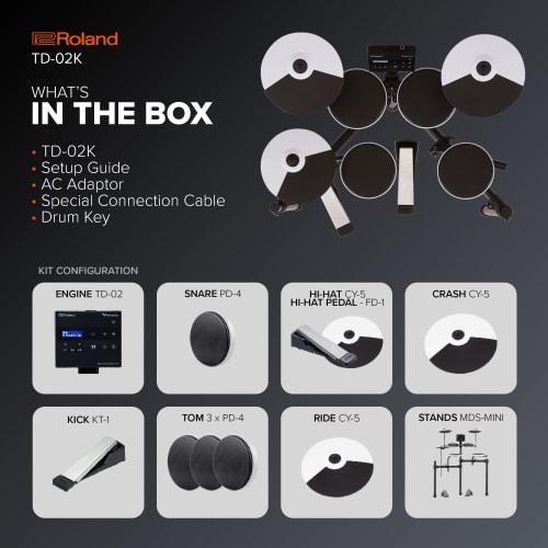 Roland TD-02K V-drums Electronic Drums, Entry-Level Model, Compact, Bluetooth Connectivity, Beginner-Friendly, Pad Upgrades Available