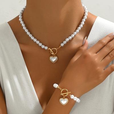 Exquisite Heart-Shaped Bracelet And Necklace Set Designed In a Trendy European And American Style