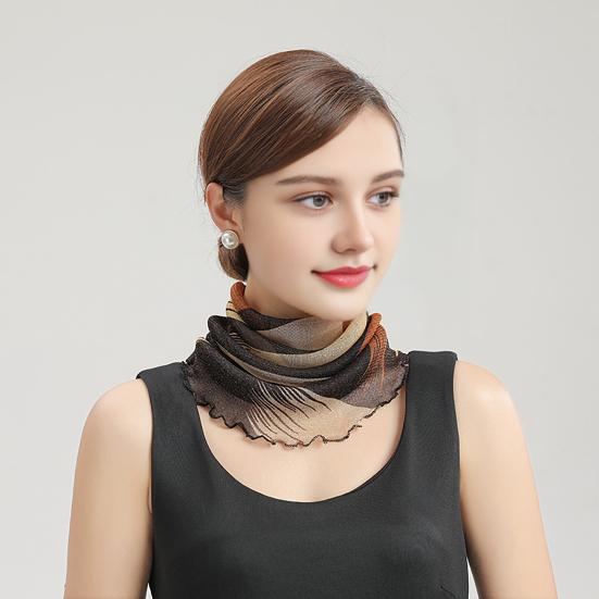 Women Floral Chiffon Ring Scarf Neck Guard False Collar Elastic Bib Wraps Travel Scarf Versatile Accessory