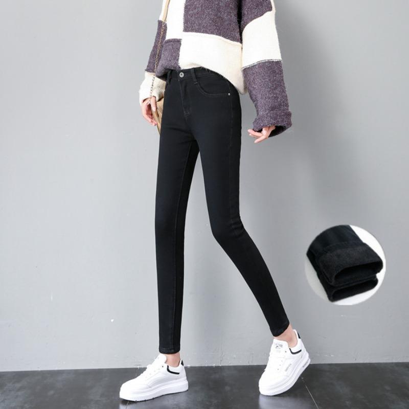 High-waisted velvet jeans for women in winter, new thickened pants with velvet m catties