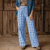 Fashion Plaid Casual Loose Straight Leg Mid Waist Long Pants For Women
