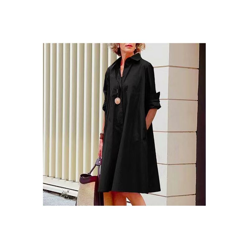 

Elegant Lady of Note Fashion Style Fashion Loose Temperament-Shaping Color Trendy plus Size round Neck Dress Long Shirt Dress for Women Black 4XL