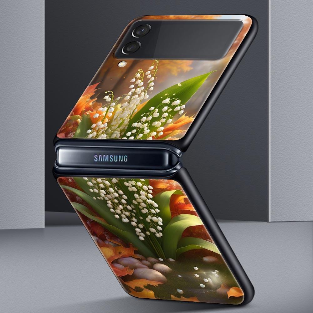 Maiglöckchen Klar Floral Hart-PC Handyhülle Für Samsung Galaxy Z Flip 7 6 5 4 Schwarze Abdeckung Für Galaxy Z Flip3 Faltbare Tasche