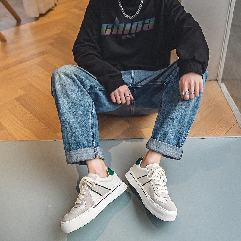 3012 thick-soled men's spring new leather casual little white shoes simple design versatile height-increasing board shoes