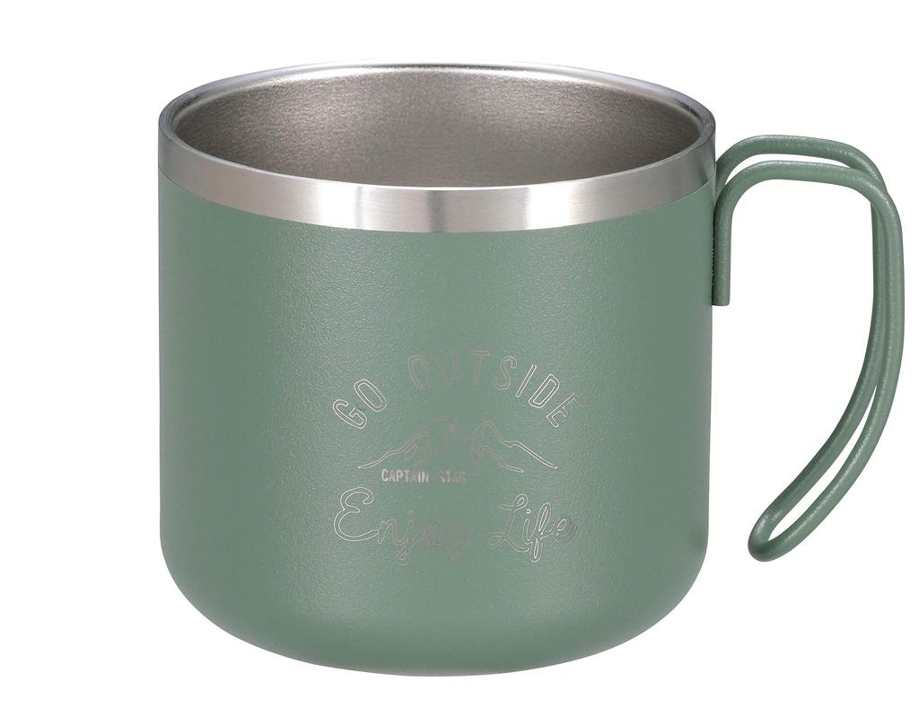 CAPTAIN STAG Stainless Steel Vacuum Insulated Antique Monte Double-Walled Mug, 350ml, Green, UE-3539