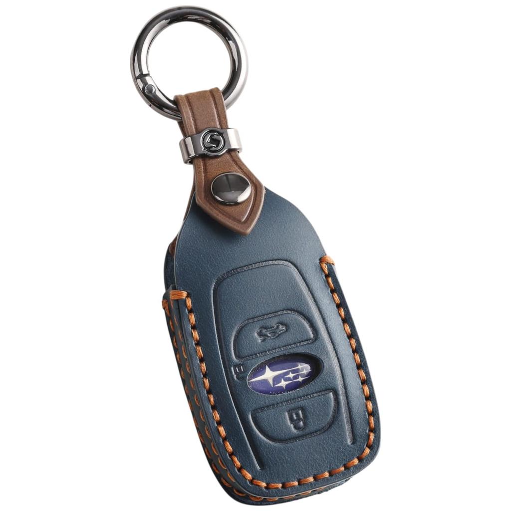 Smasol Subaru and Impreza Genuine Leather Key Case with Trunk Button and Levorg Forester Crosstrek, Forester, Levorg, 3-Button Compatible, Men's