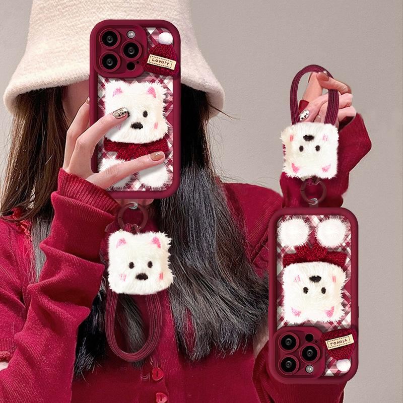 Plush puppy lanyard for apple 17 autumn and winter mobile phone case iphone15promax silicone 16 new women's 14