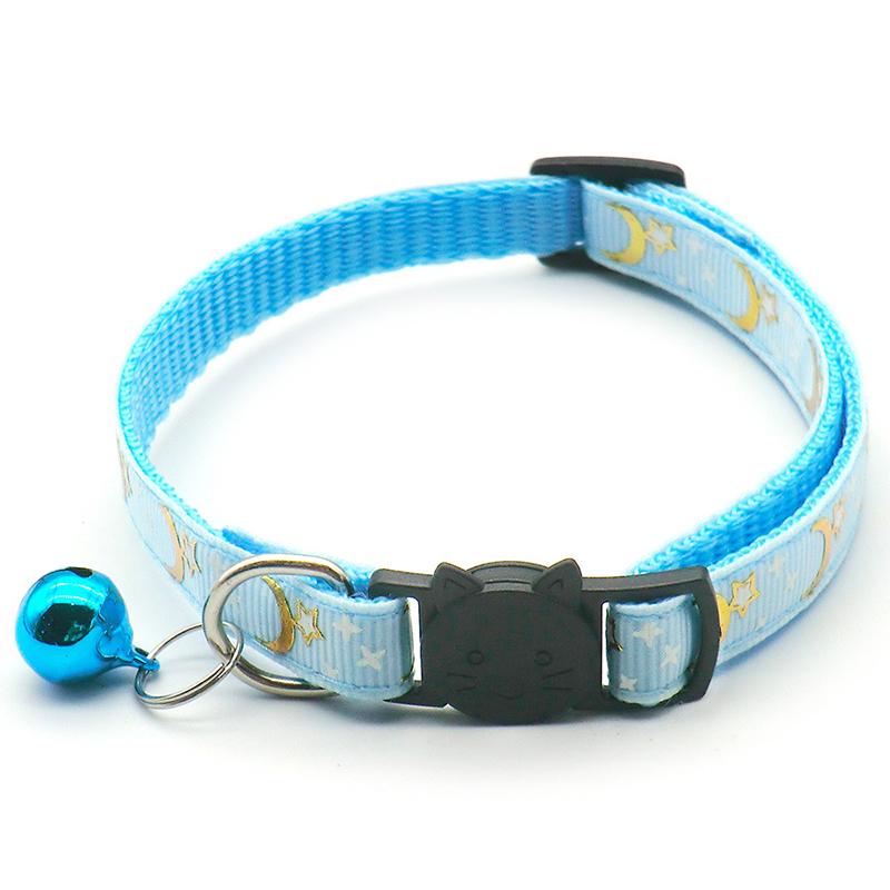 New Gold Stars and Moon Cat Collar with Reflective Safety Buckle and Bell Adjustable Cats And Small Dogs Collars