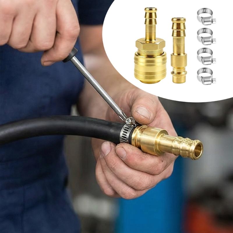 Air Compressor Hose Connector 8/10mm with Tightening Clamps for Pneumatic Tool and Air Hose Application Easy Installation