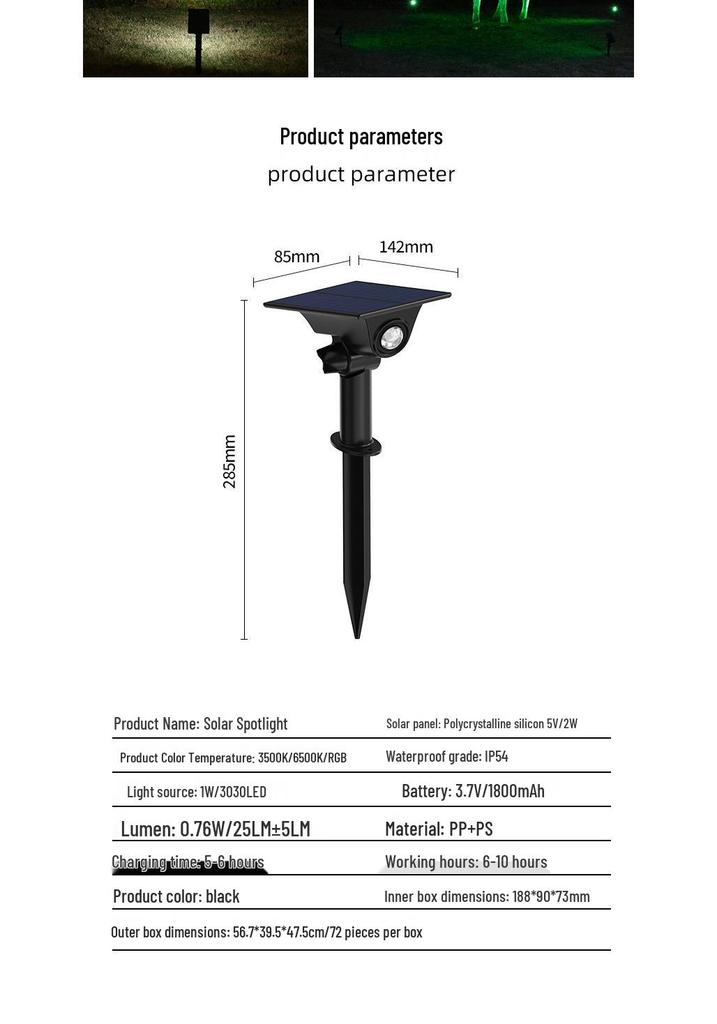 Outdoor Solar Waterproof Garden Spotlight for Courtyard Landscape Decoration