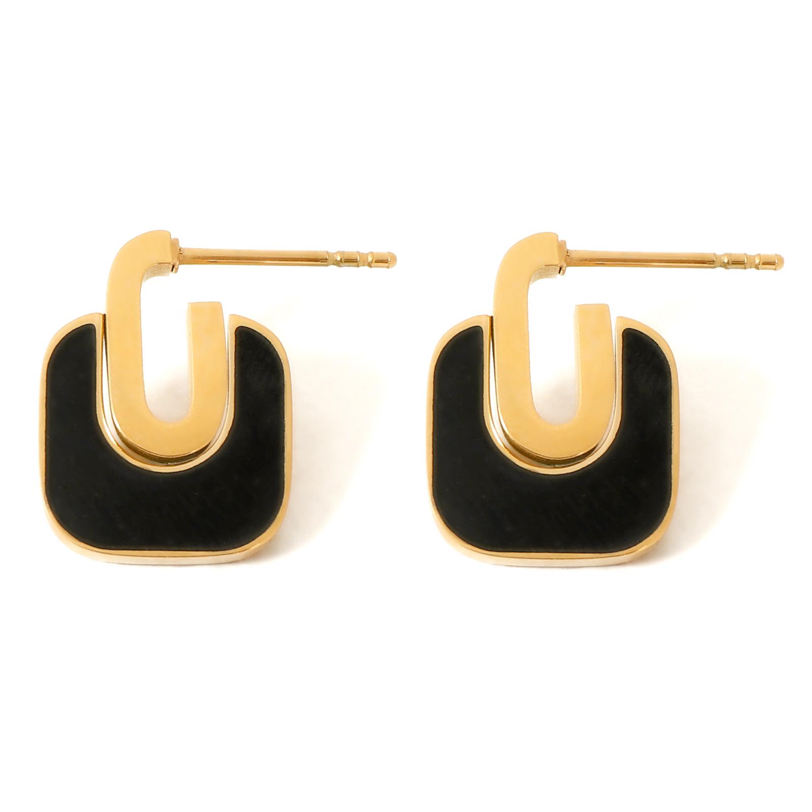 

Retro Geometric Drip Oil Earrings: Women s Niche High-End European & American Luxury Studs 18K чёрный