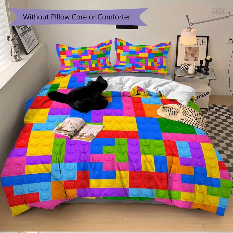 3pcs Set Building Block Jigsaw Puzzle 1 Quilt Cover + 2 Pillowcases, All Seasons Bedroom Setting, Perfect for Home and Dorm Decor A195
