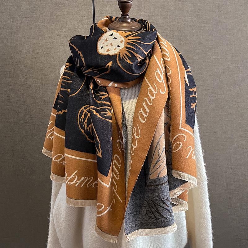 Damen-Schal mit Blumen-Quaste, Schal, Wickelschal für