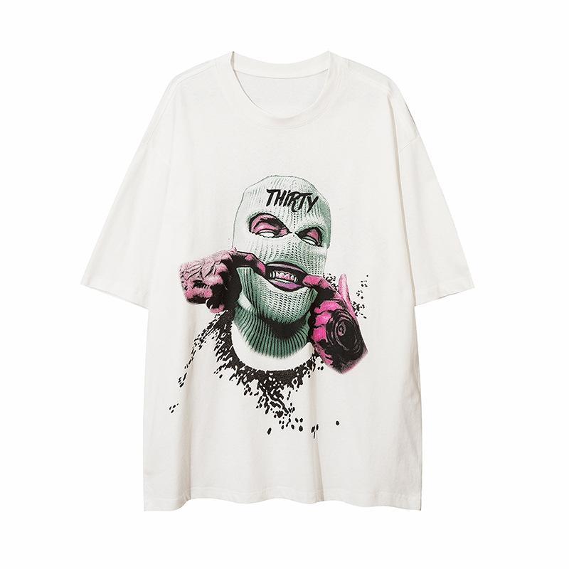 Erkek Bisiklet Yaka Bahar ve Yaz Erkek Avrupa ve Amerika Hip-hop Baskılı Tişört Bol Erkek ve Kadın